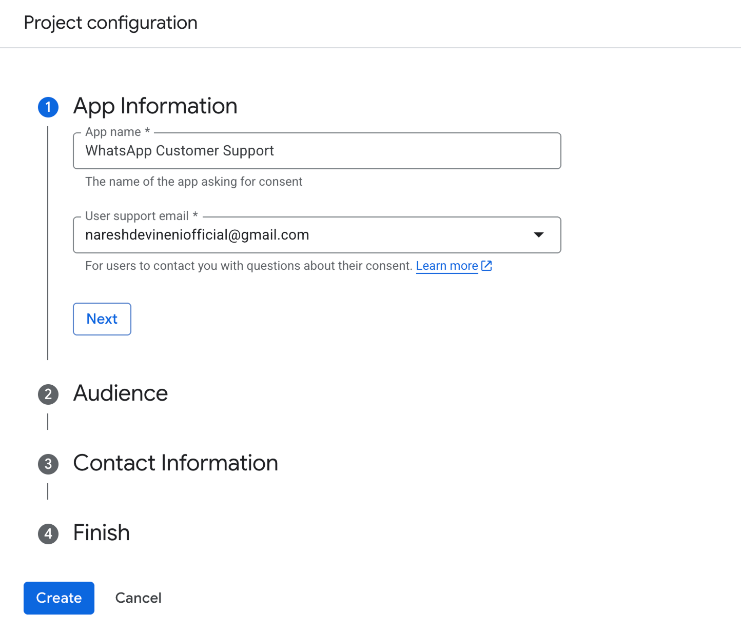 App name for the Google Project