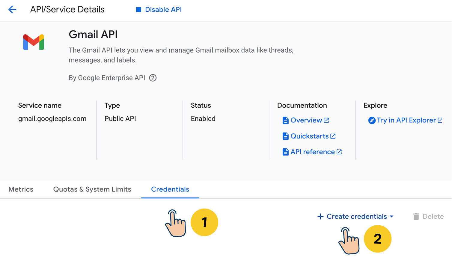 Create credentials for Gmail API