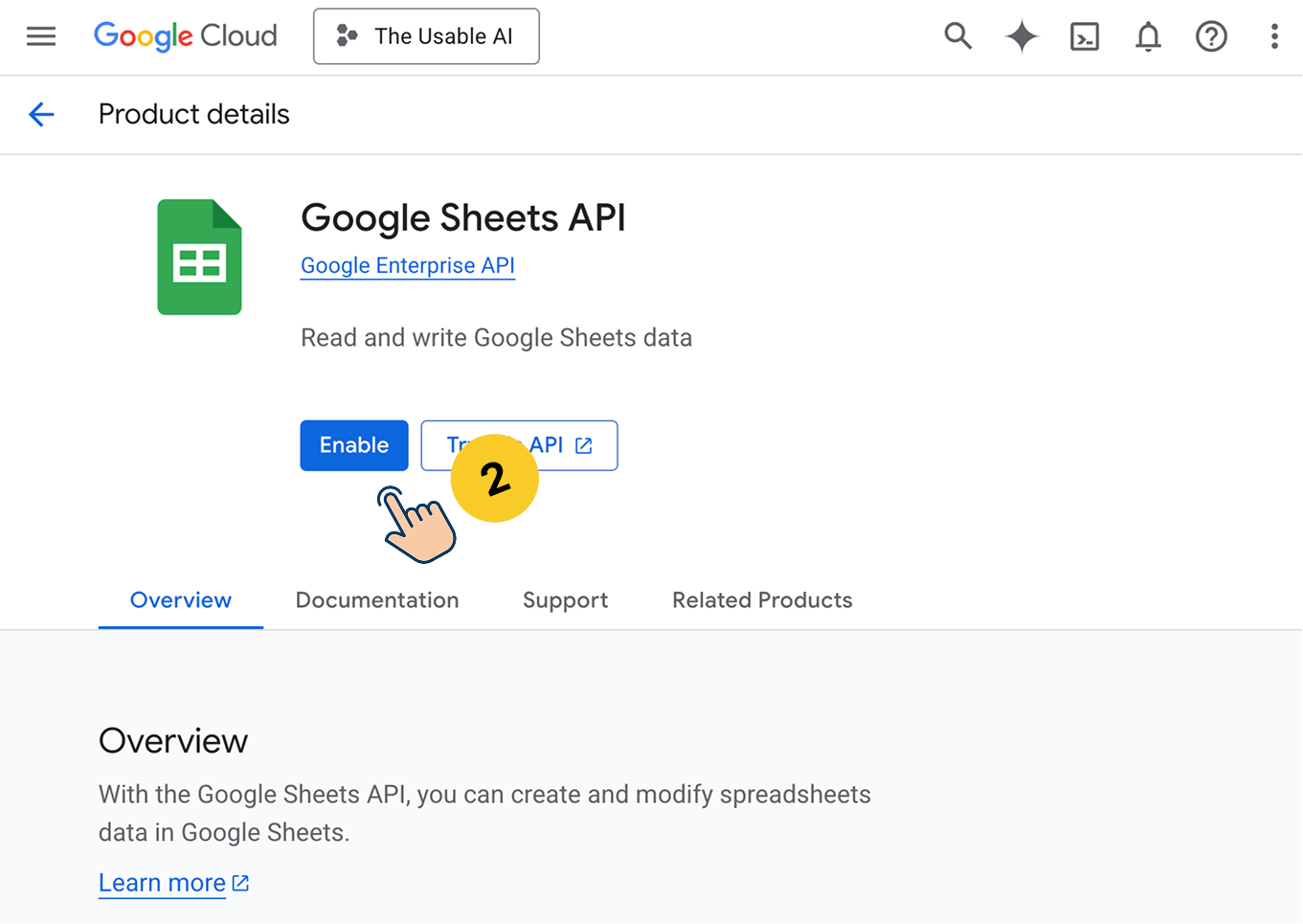 Enable Google Sheets API