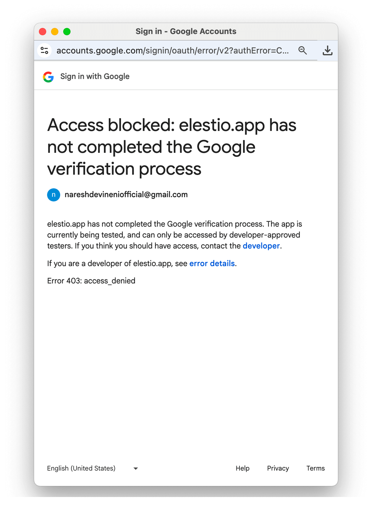 Google Sheets API Access Blocked