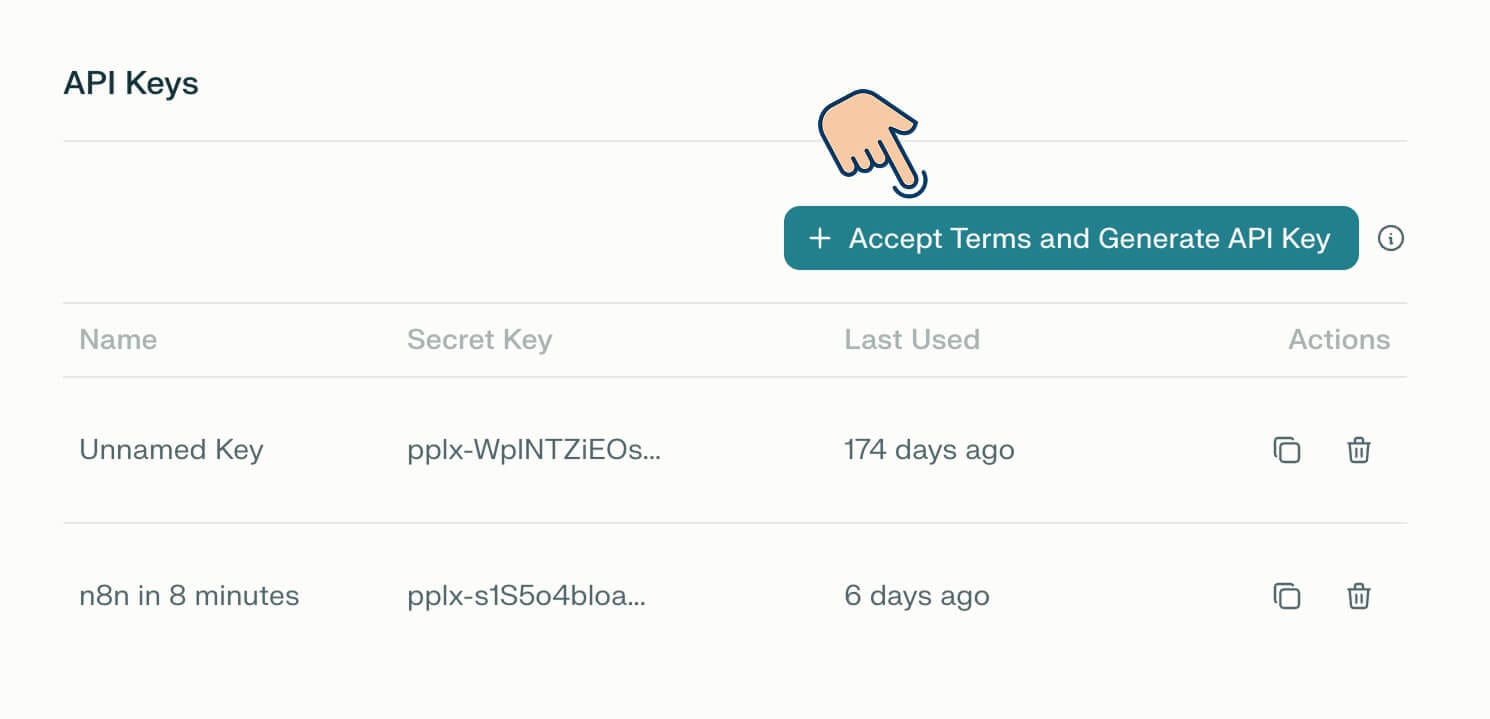 Button for generating an API key