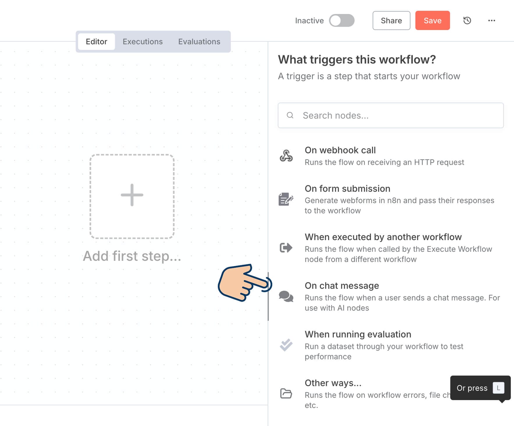 "On chat message" trigger node